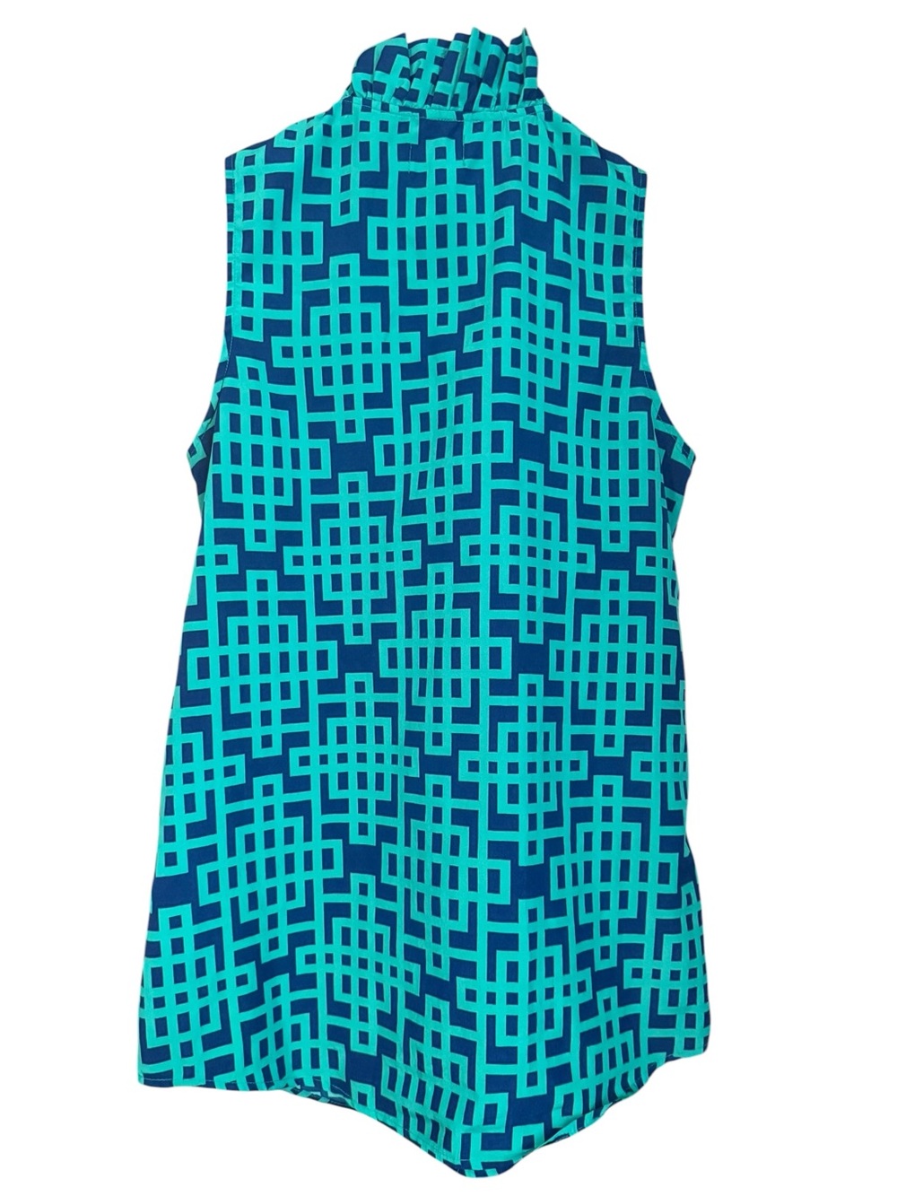 Mud Pie Teal & Navy Geometric Ruffle Sleeveless Blouse - Picture 6 of 11